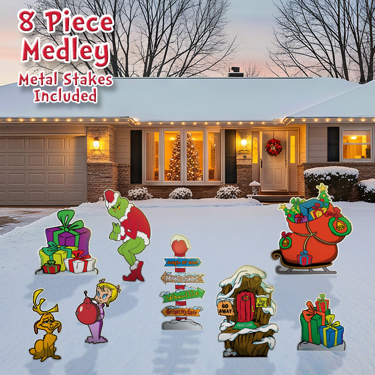 8 piece Grinch Characters Merry Medley Collection **Metal Stakes Included** 8 piece Grinch Characters Merry Medley Collection **Metal Stakes Included**