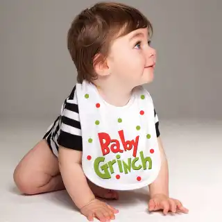 Baby Grinch Polka Dotted Plush Bib with Velcro Closure - 10x13 In Baby Grinch Polka Dotted Plush Bib with Velcro Closure - 10x13 In