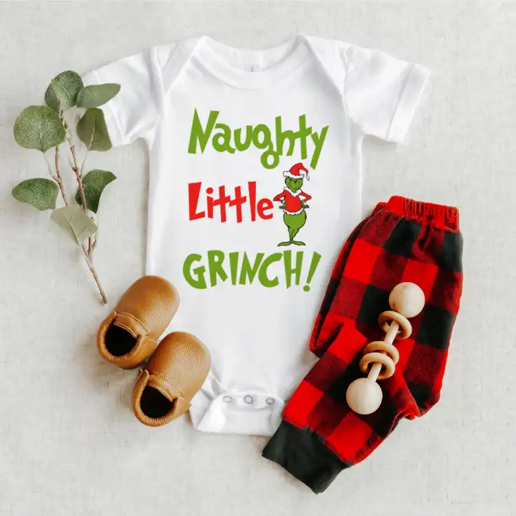 Naughty Little Grinch Infant Bodysuit - Short and Long Sleeve - Sizes up to 24 Months Naughty Little Grinch Infant Bodysuit - Short and Long Sleeve - Sizes up to 24 Months