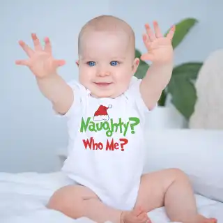 Naughty? Who Me? Grinch Inspired Infant Bodysuit - Short and Long Sleeve - Sizes up to 24 Months Naughty? Who Me? Grinch Inspired Infant Bodysuit - Short and Long Sleeve - Sizes up to 24 Months