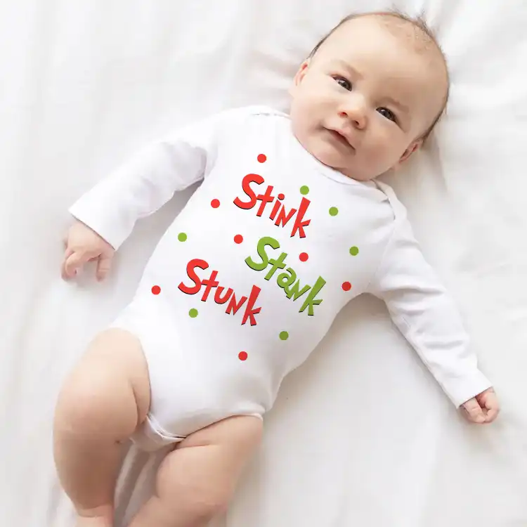Grinch Stink Stank Stunk Infant Bodysuit - Short and Long Sleeve - Sizes up to 24 Months Grinch Stink Stank Stunk Infant Bodysuit - Short and Long Sleeve - Sizes up to 24 Months