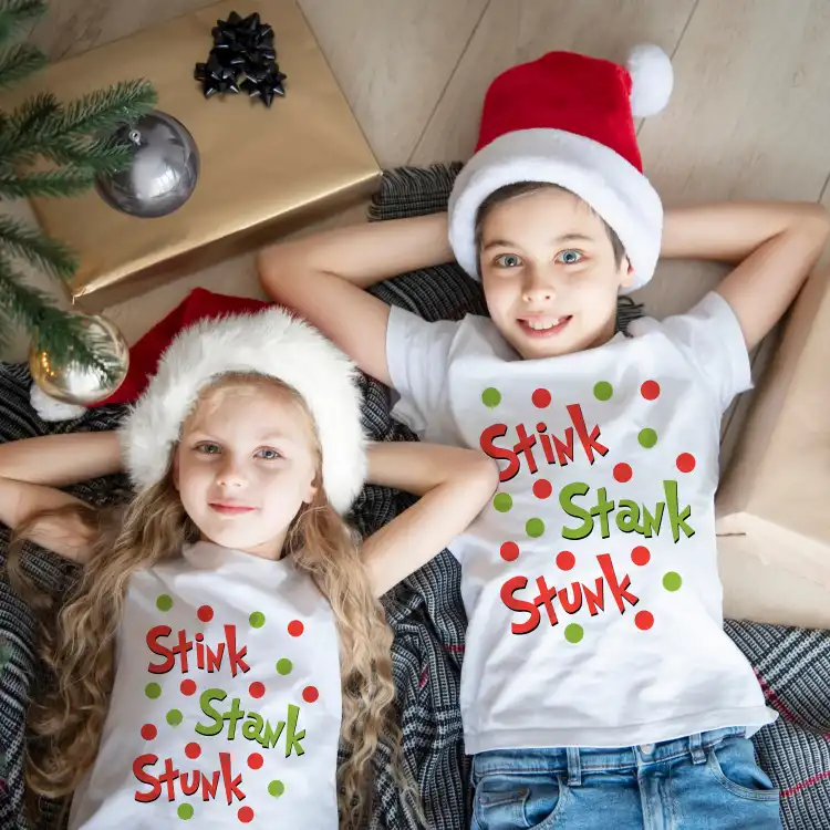 Grinch Stink Stank Stunk Youth Cotton T-Shirt - Short Sleeve Grinch Stink Stank Stunk Youth Cotton T-Shirt - Short Sleeve