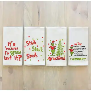 Grinch Kitchen Towels - Set of Four - Extra Large Heavy Duty Flour Sack Towel Set Grinch Kitchen Towels - Set of Four - Extra Large Heavy Duty Flour Sack Towel Set