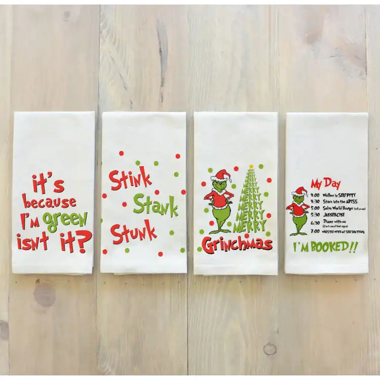 Grinch Kitchen Towels - Set of Four - Extra Large Heavy Duty Flour Sack Towel Set Grinch Kitchen Towels - Set of Four - Extra Large Heavy Duty Flour Sack Towel Set
