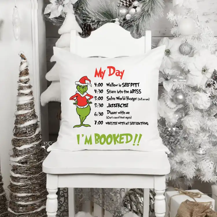 Grinch My Day Pillow Cover with Hidden Zipper - White Polyester Linen - 18x18 In Grinch My Day Pillow Cover with Hidden Zipper - White Polyester Linen - 18x18 In
