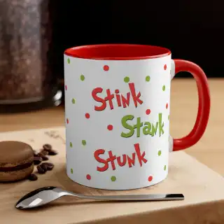 Dr. Seuss Grinchmas - Stink Stank Stunk - Red Handle and Interior Ceramic Mug - 11 Ounce Dr. Seuss Grinchmas - Stink Stank Stunk - Red Handle and Interior Ceramic Mug - 11 Ounce